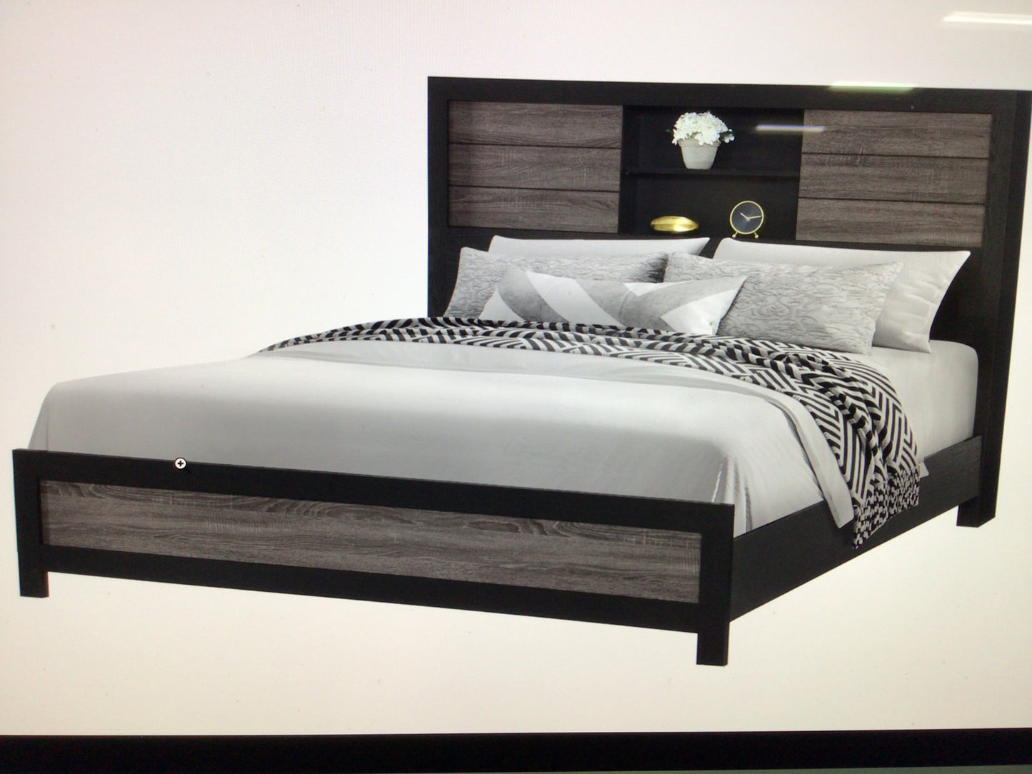 King Lisbon Grey/Black Bookcase Bed