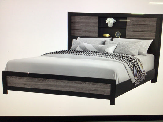 Grey/Black Bookcase Bed King