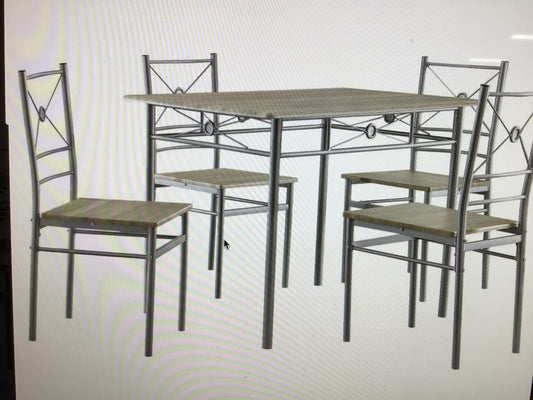 Brushed Silver and Natural Wood 5 Piece Set