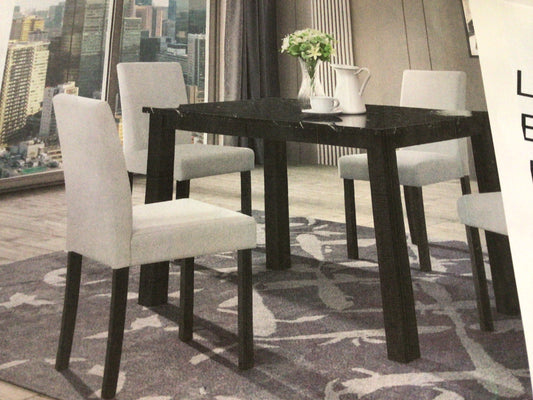 Black Faux Marble Set with 4 Silver Chairs