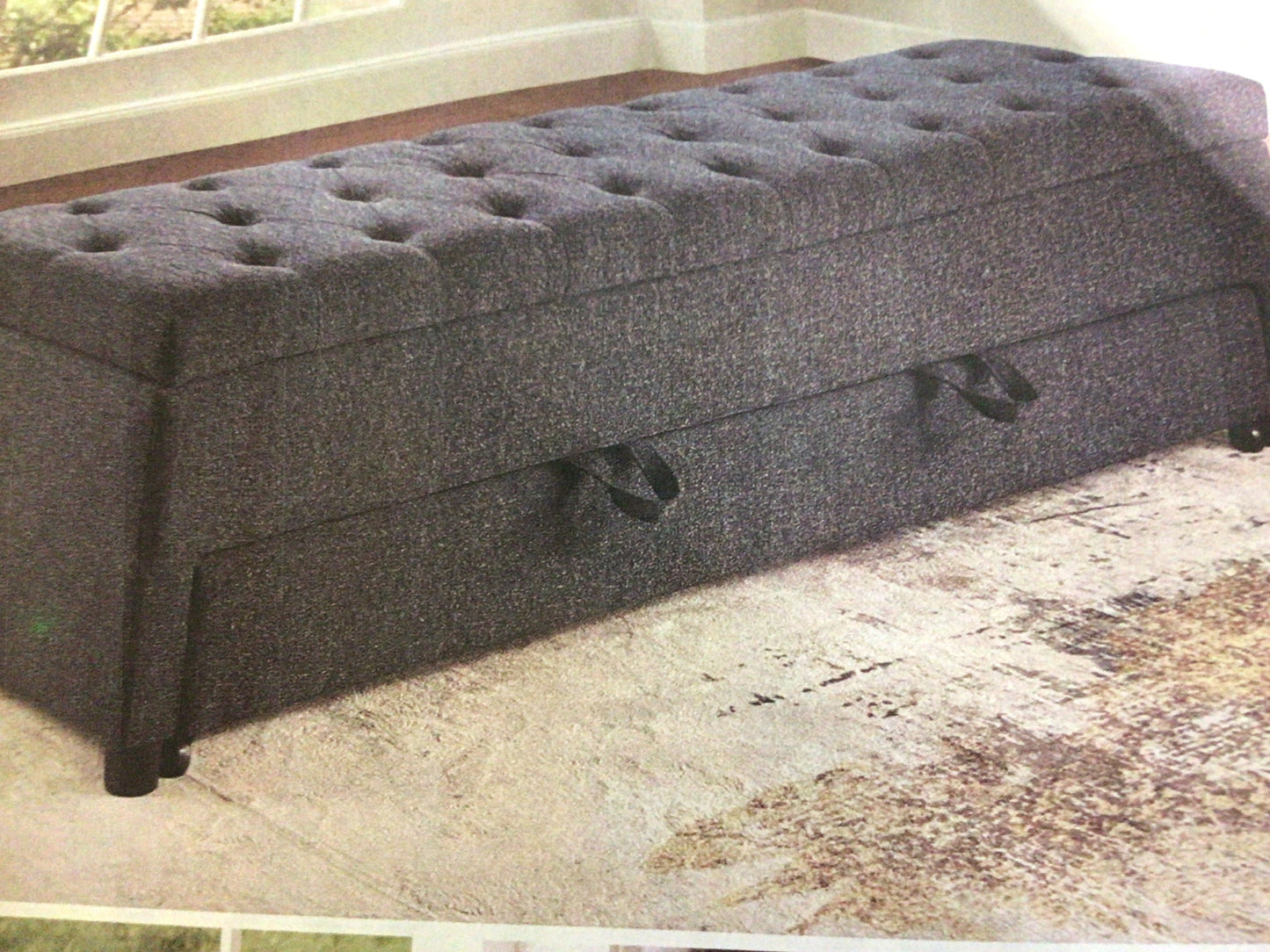 Dark Grey Storage Ottoman with Underseat Drawers