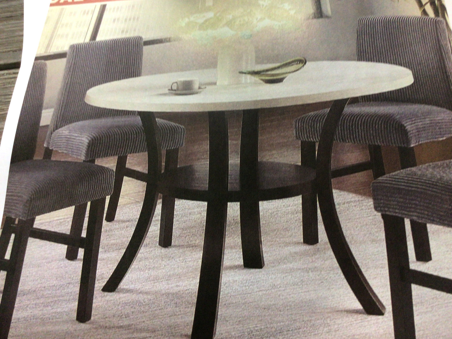 Round Faux Marble Dining Table 4 Cushion Chairs