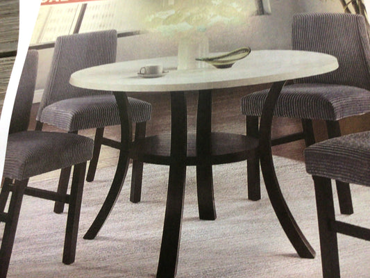 Round Faux Marble Dining Table 4 Cushion Chairs