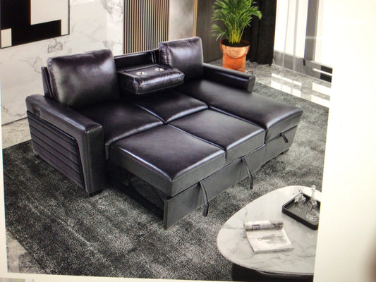Charcoal/Black Sofabed with USB and Drop Down Table