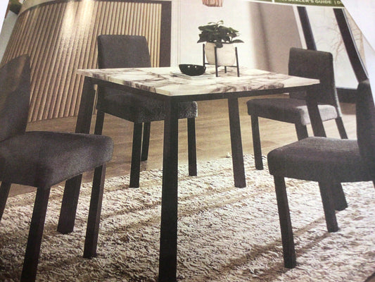 Marble Look Dining Table 4 Charcoal Chairs