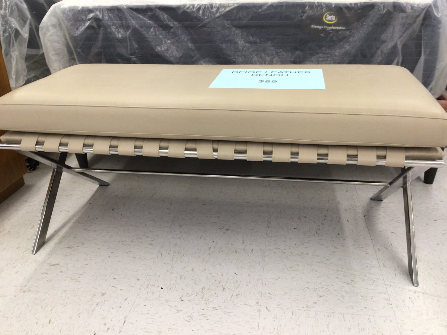Beige Leather Bench