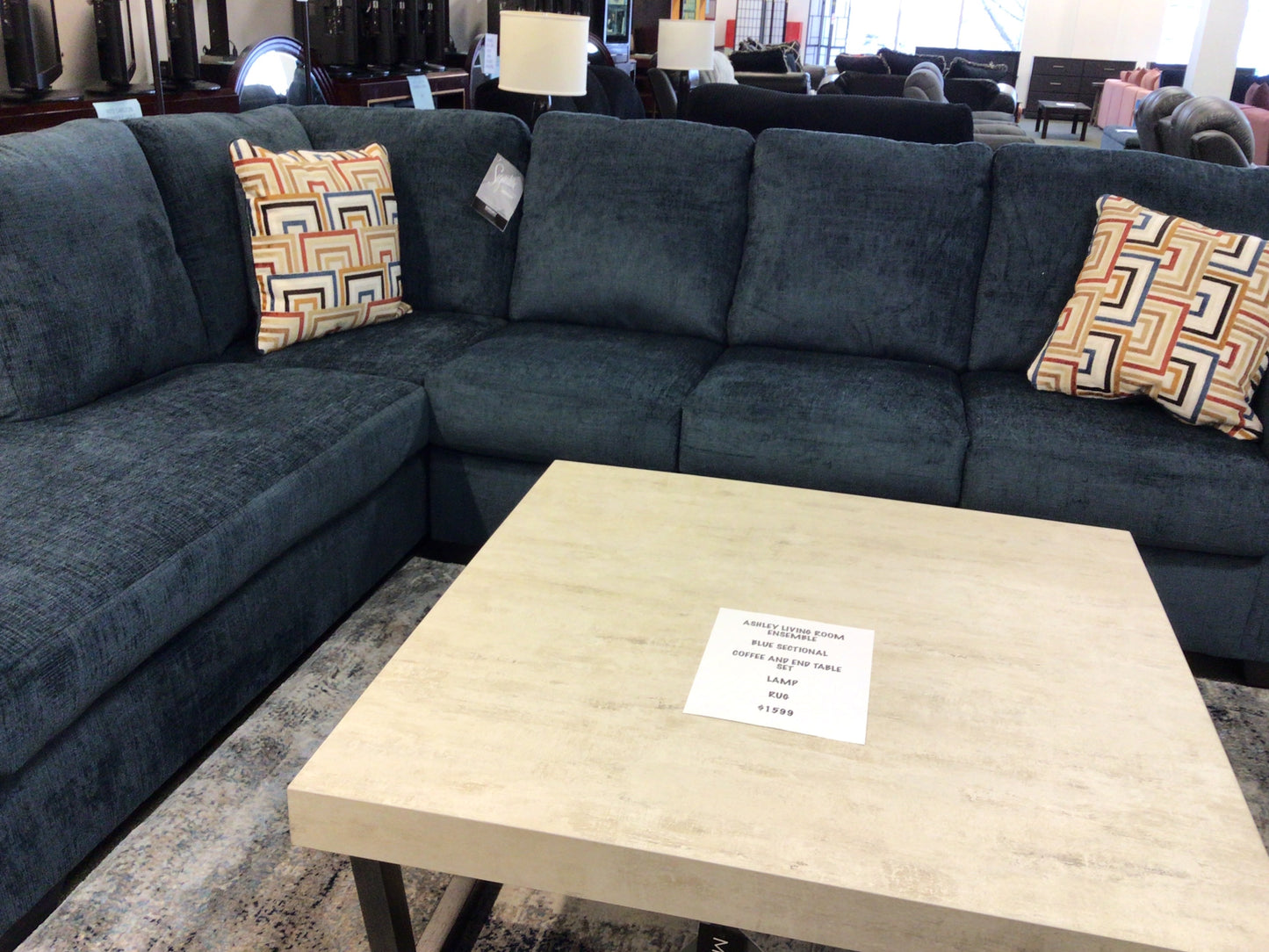 Ashley Living Room Ensemble Blue Sectional