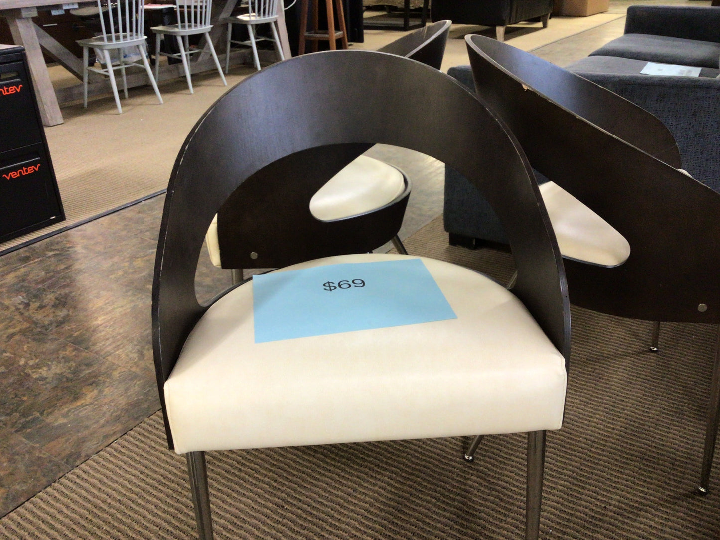 Wood Back Leather Seat Chair
