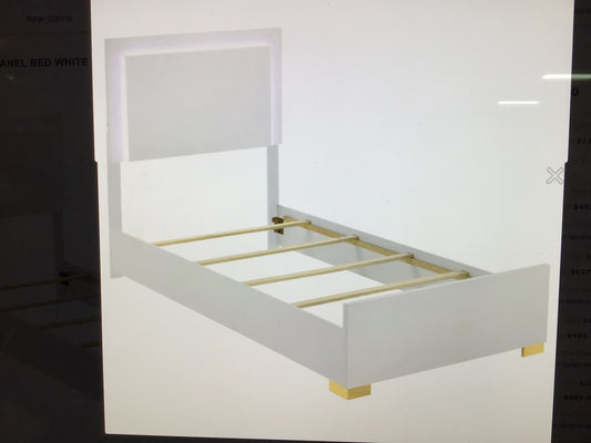 Wood Twin LED Panel Bed White