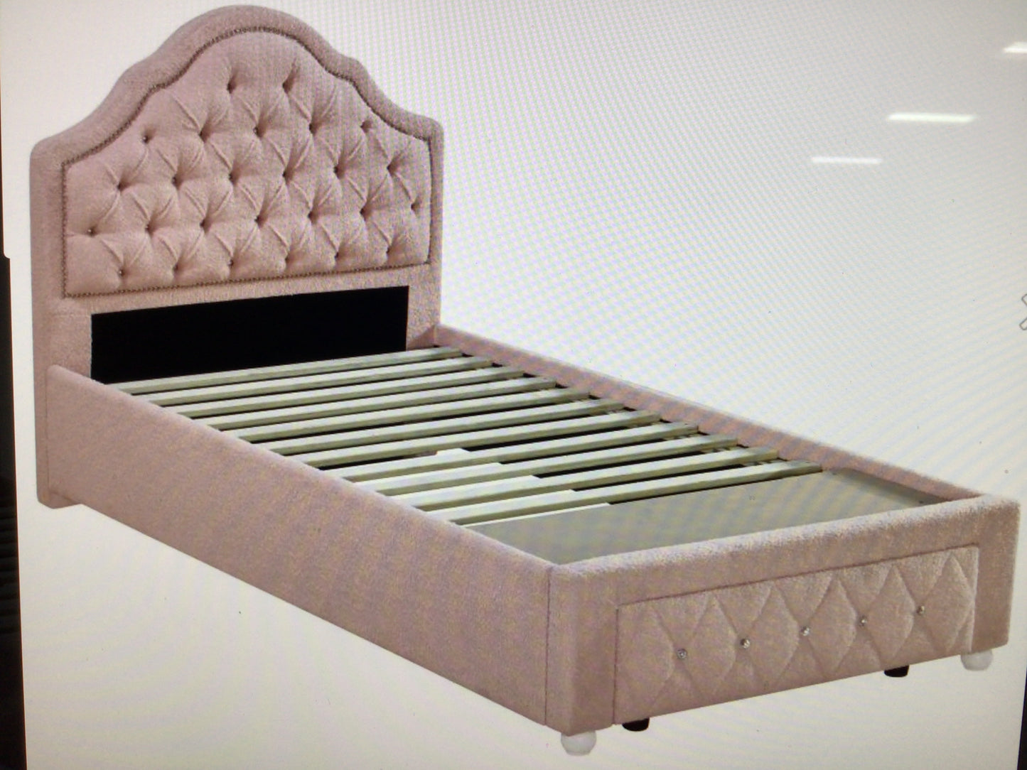 Twin Pink Boucle Storage Bed