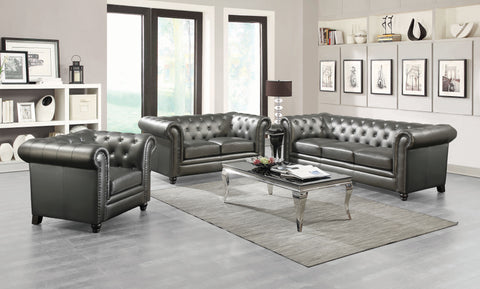 Roy Traditional Gunmetal Grey Three-Piece Living Room Set