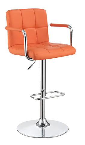 Contemporary Pumpkin and Chrome Adjustable Bar Stool with Arms