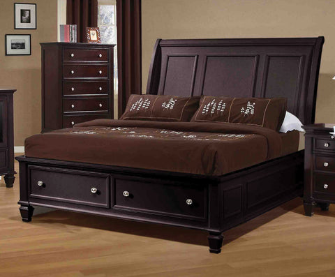 Sandy Beach Cappuccino King Sleigh Bed With Footboard Storage