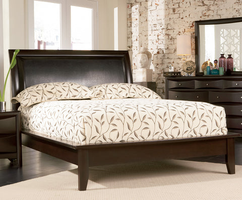 Phoenix Deep Cappuccino California King Platform Bed With Faux Leather Panel Headboard