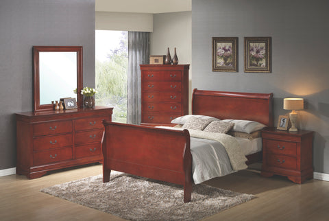 Louis Philippe Red Brown Full Five-Piece Bedroom Set