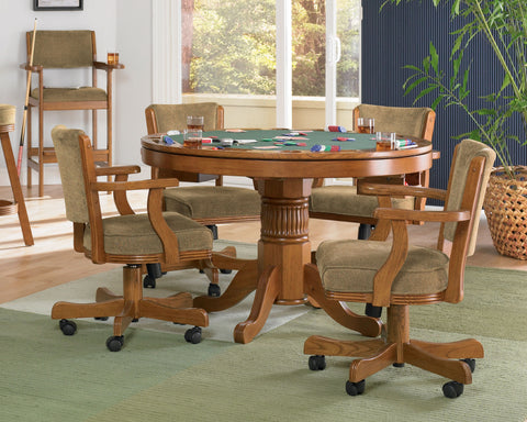Mitchell Three-In-One Amber Game Table and Four Arm Chairs