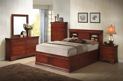 Louis Philippe Red Brown King Five-Piece Bedroom Set