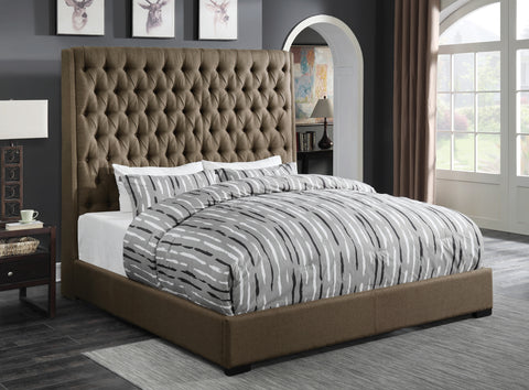 Camille Brown Upholstered California King Bed
