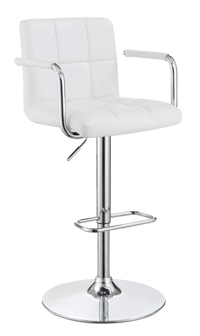 Contemporary White and Chrome Adjustable Bar Stool with Arms