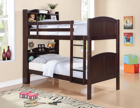 Parker Transitional Cappuccino Twin-over-Twin Bookcase Bunk Bed