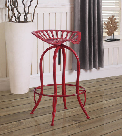 Traditional Antique Red Adjustable Bar Stool