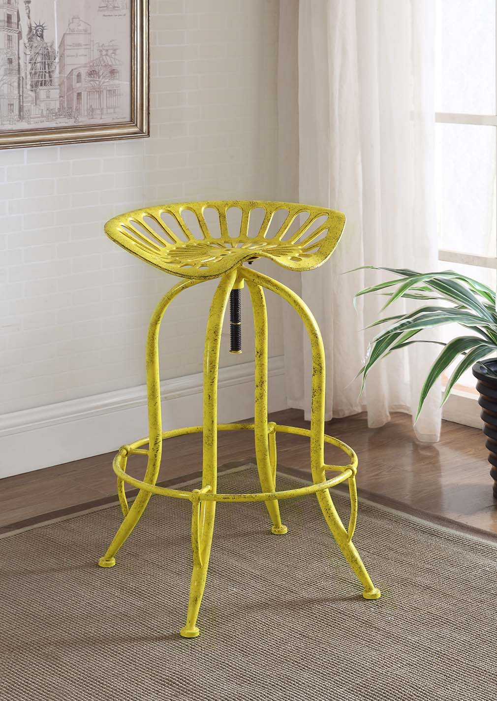 Traditional Antique Yellow Adjustable Bar Stool