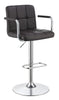 Contemporary Brown Faux Leather and Chrome Adjustable Bar Stool with Arms