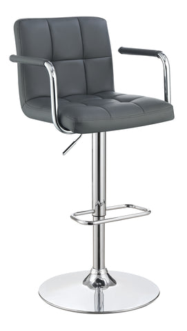 Contemporary Grey and Chrome Adjustable Bar Stool with Arms