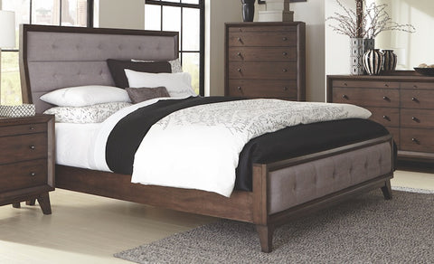 Bingham Retro-Modern Brown Upholstered California King Bed