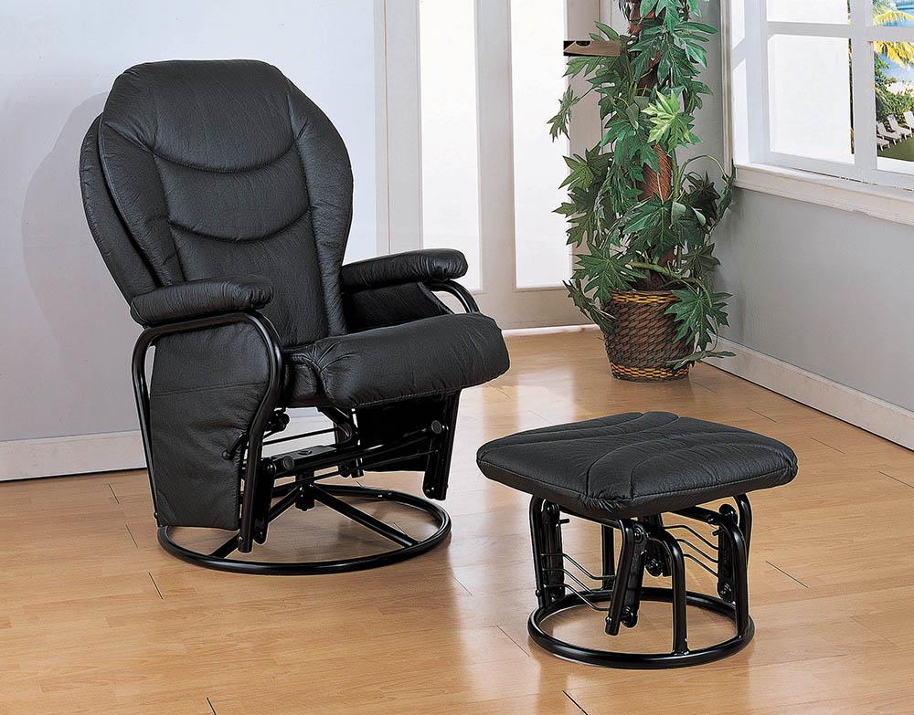 Upholstered Casual Black Swivel Glider and Ottoman