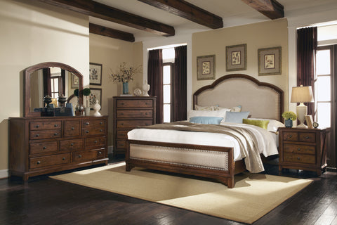 Laughton Rustic Brown Upholstered Queen Bed