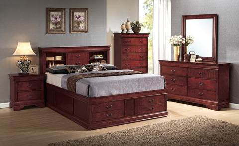 Louis Philippe Red Brown Eastern King Storage Bed
