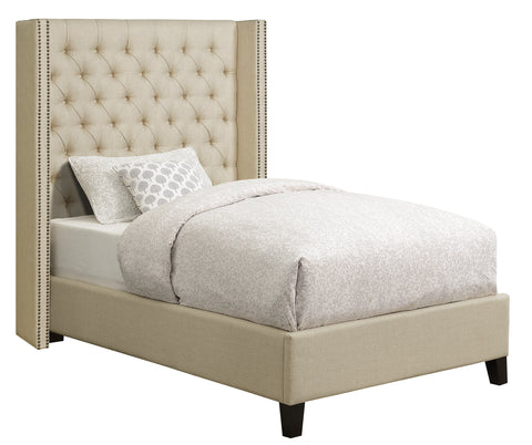 Benicia Beige Upholstered Twin Bed