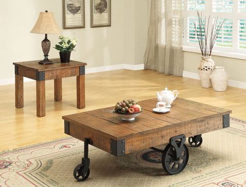 Country Distressed Rustic Brown End Table