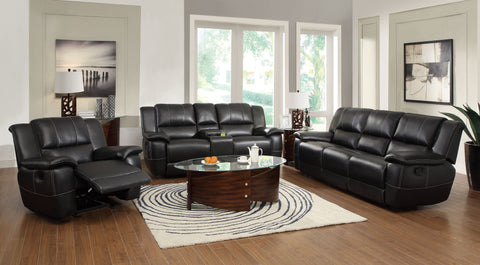 Lee Transitional Black Leather Reclining Three-Piece Living Room Set