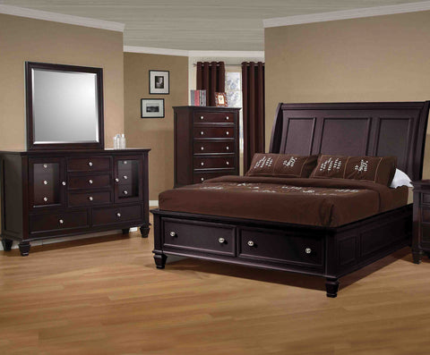 Sandy Beach Cappuccino King Sleigh Bed With Footboard Storage