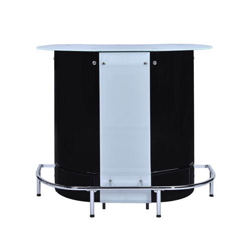 Contemporary Black and Chrome Bar Unit with Frosted Glass Top