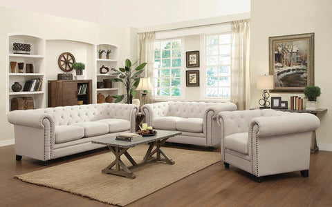Roy Traditional Oatmeal Button-Tufted Sofa