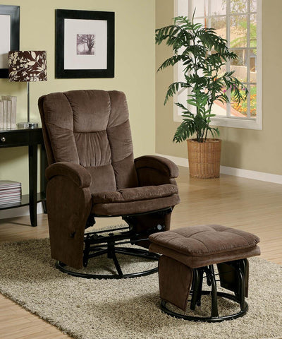 Casual Chocolate Reclining Glider With Matching Ottoman