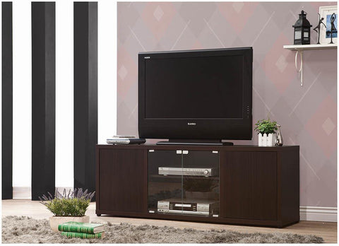 Casual Cappuccino TV Console With Push-To-Open Glass Doors